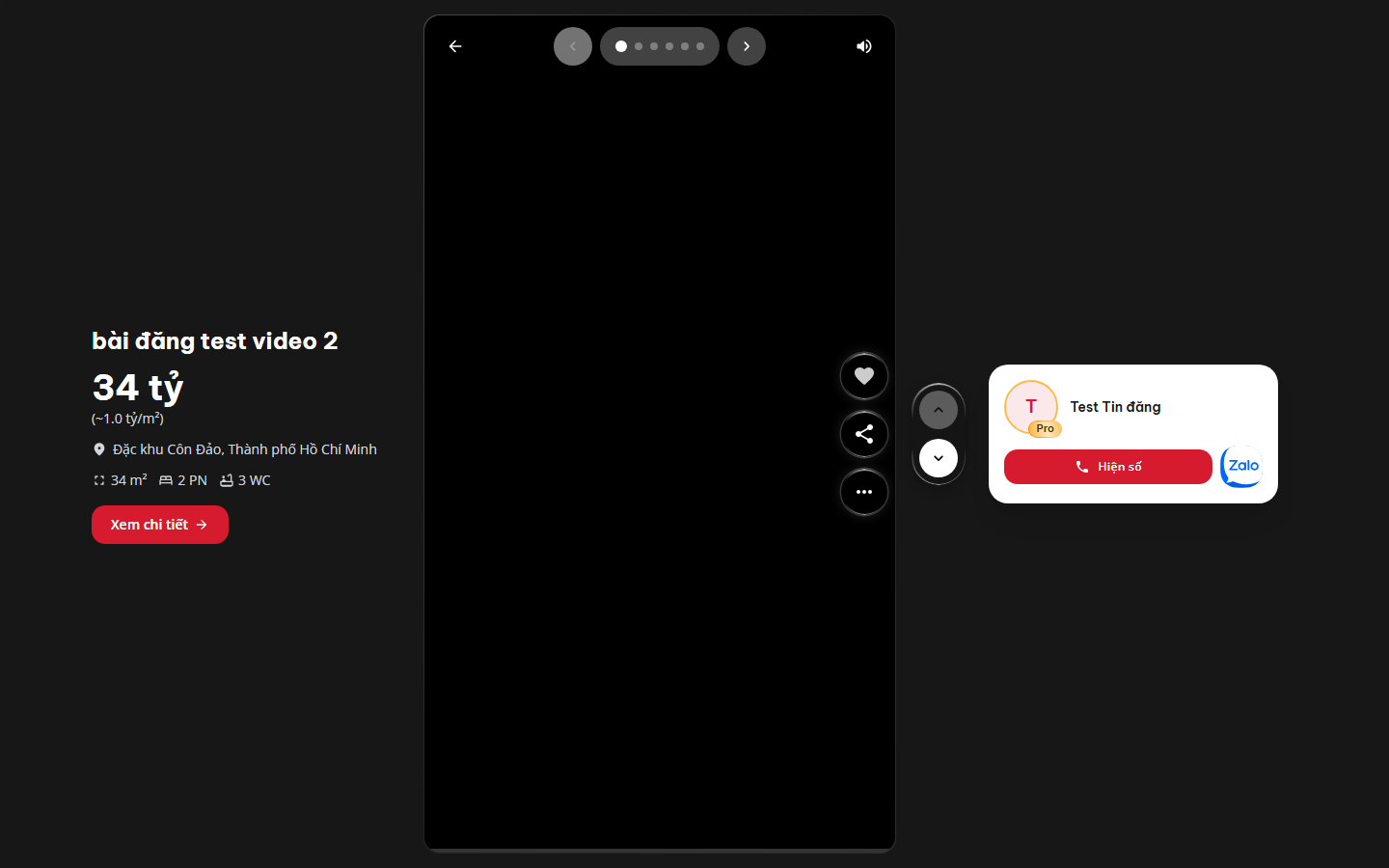 Giao diện xem Tin video bất động sản