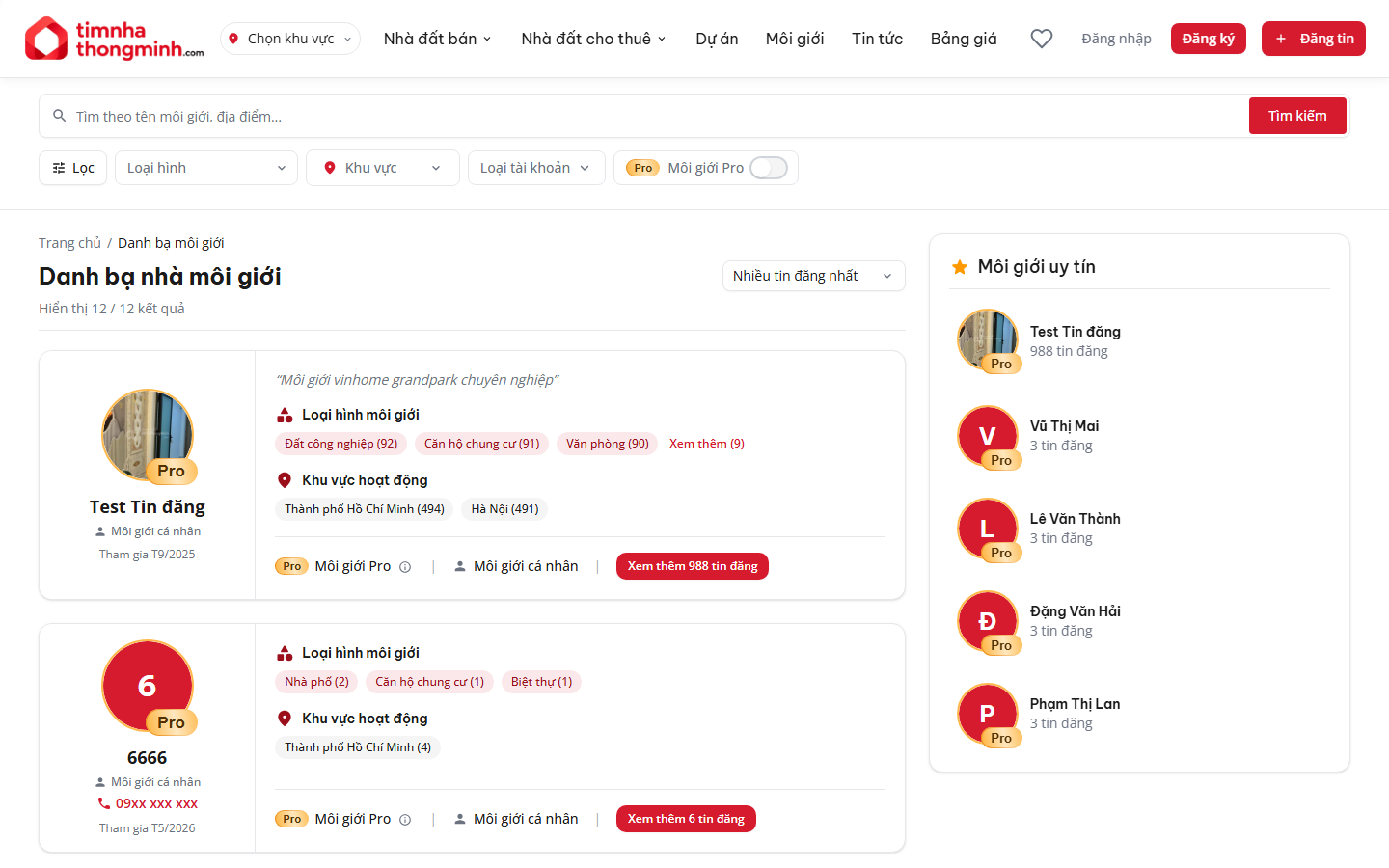 Danh bạ môi giới và dấu hiệu nhận biết tài khoản Pro