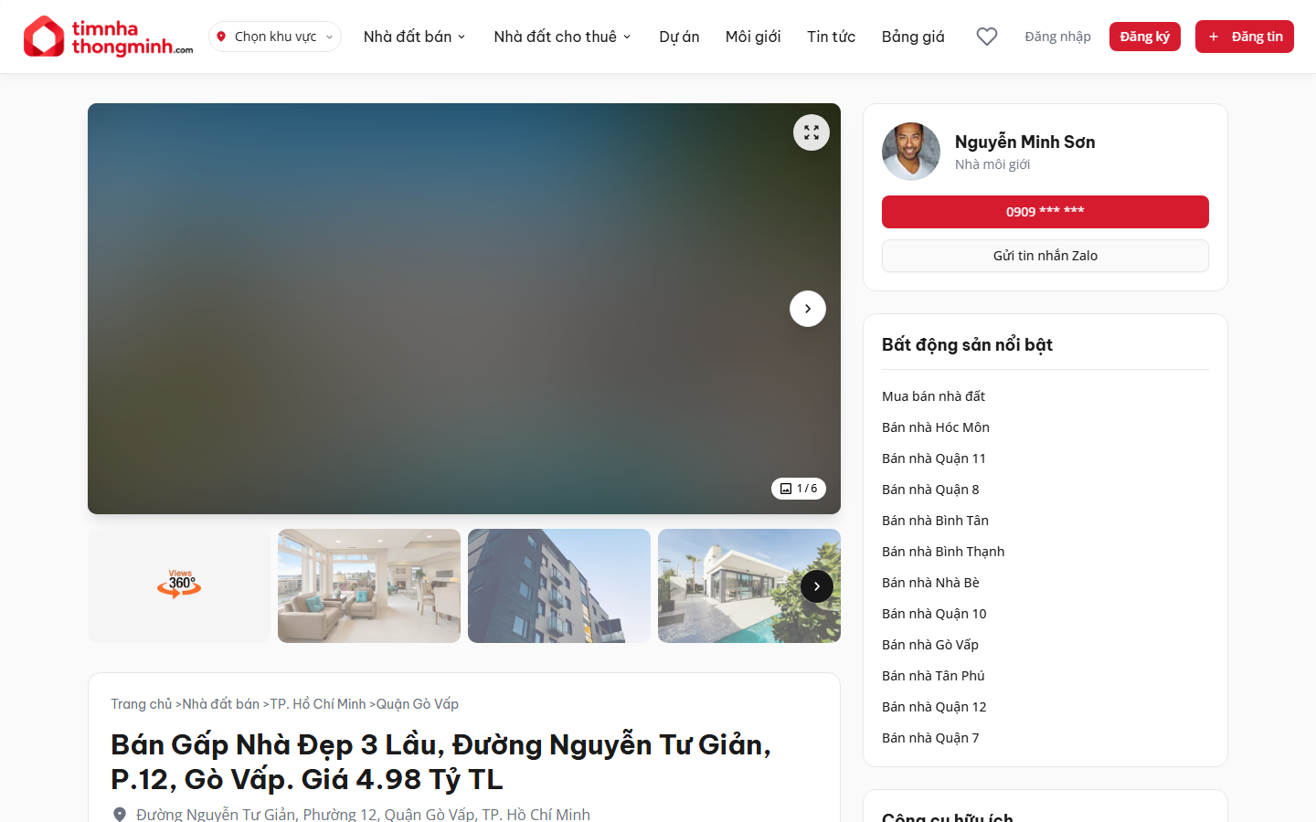 Trang chi tiết một tin đăng BĐS