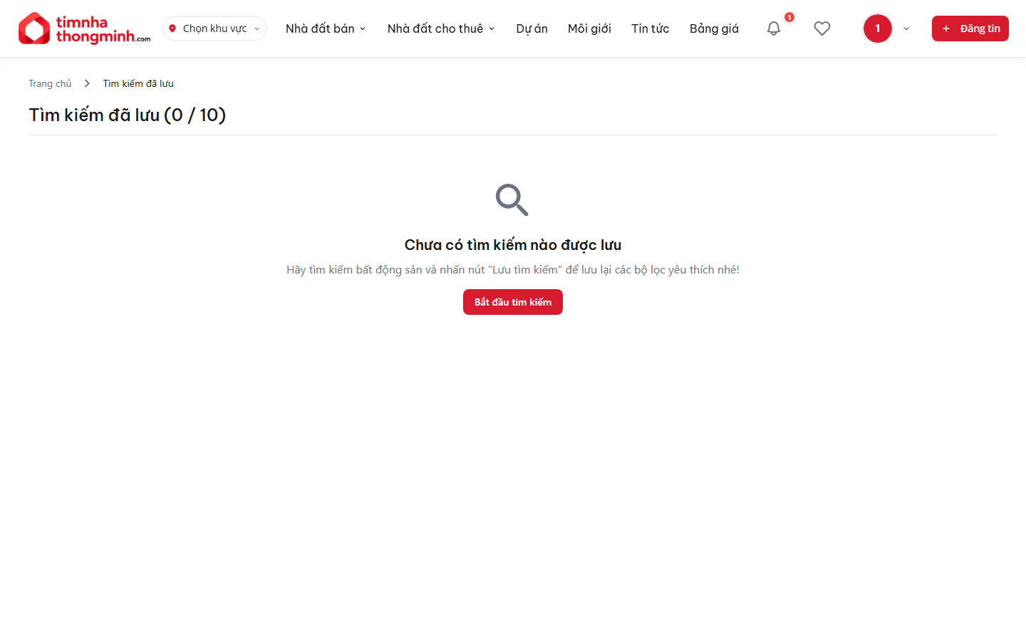 Trang quản lý các bộ lọc tìm kiếm đã lưu