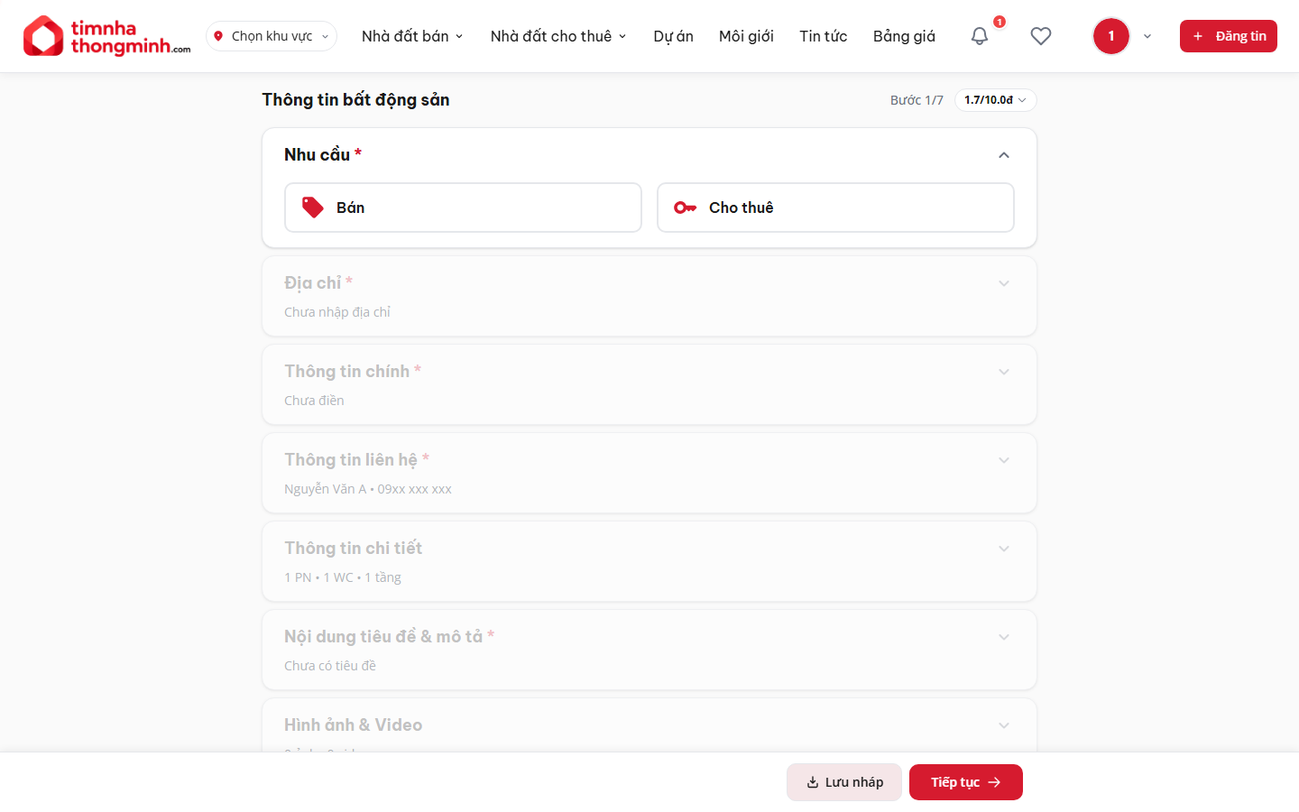 Bước 1 - 7 nhóm thông tin
